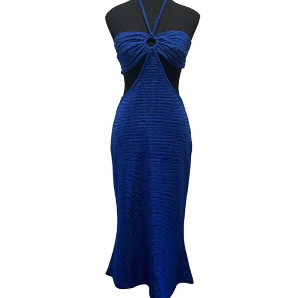 Royal Blue Halter Maxi Dress with Ruched Detail - Perfect for Any Specia… - Picture 1 of 2